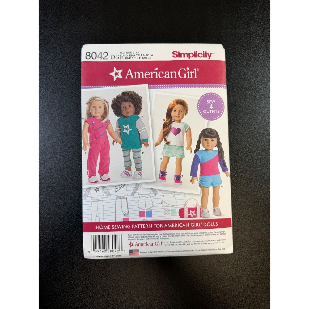 Simplicity 8042 American Girl Doll Clothes Sewing Pattern 18 Inch Doll K7